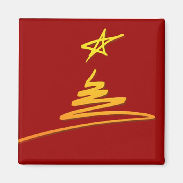 Gold Christmas Tree on Red Magnet (Front)