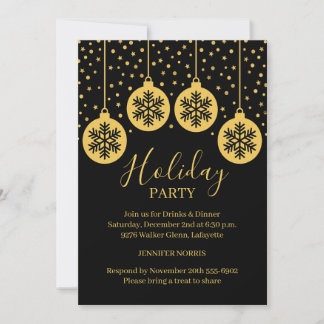 Gold Christmas Tree Ornaments Black Invitation