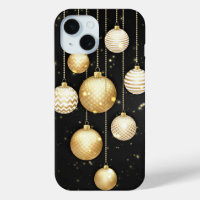 Gold Christmas Tree Ornaments on Black