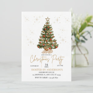   gold christmas tree party invite 