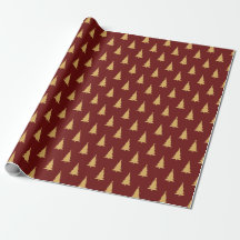 Gold Christmas Tree Pattern On Dark Red 