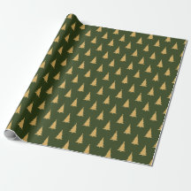 Gold Christmas Tree Pattern On Green 