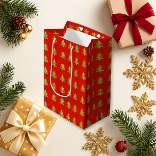 Gold Christmas Tree Red Holiday Gift Bag Design