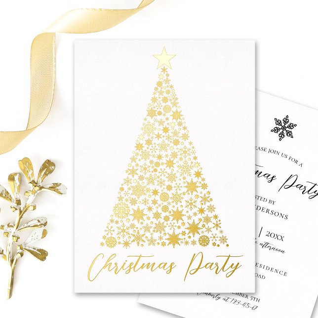 Gold Christmas tree snwoflakes party invite real (Creator Uploaded)