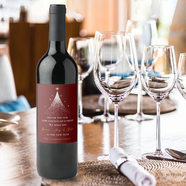 Gold Christmas Tree Thank You Message Corporate Wine Label (Gold Christmas Tree Thank You Message Corporate Wine Label)