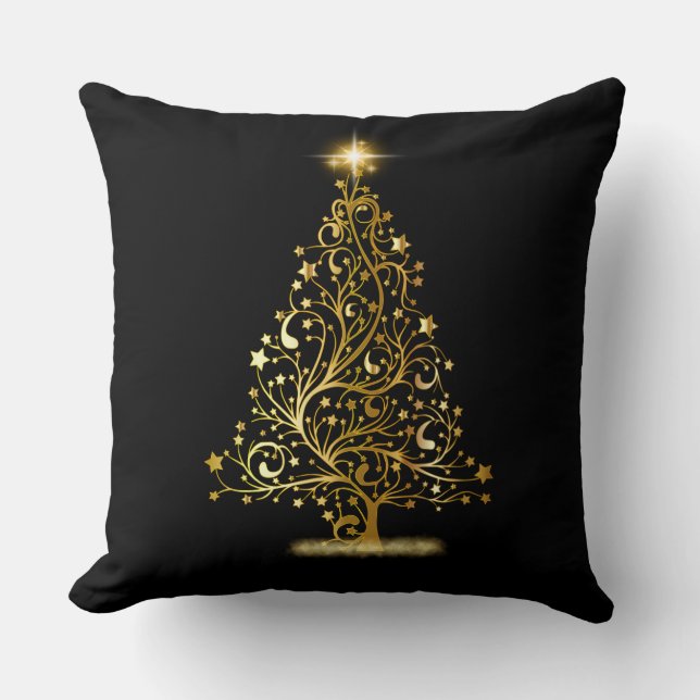 Gold Christmas Tree Throw Pillow (Front)