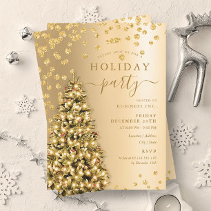 Gold Christmas Tree Winter Company Holiday  Invitation