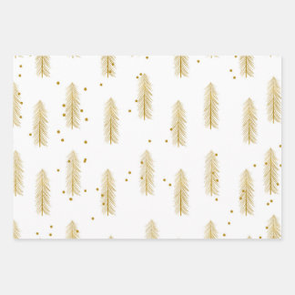Gold Christmas Tree Wrapping Paper Sheet
