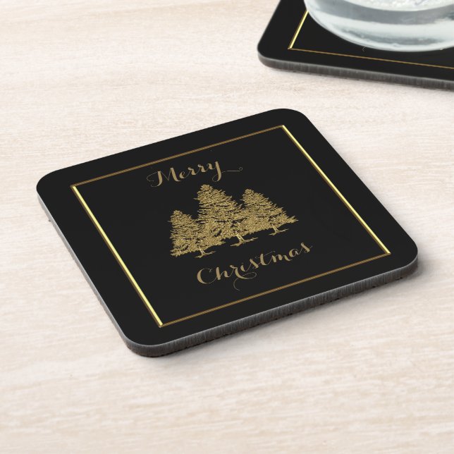 Gold Christmas Trees Coaster (Left Side)