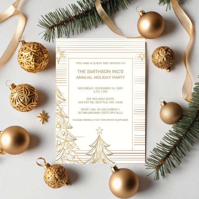 Gold Christmas Trees Corporate Holiday Party Invitation (Gold Christmas Trees Corporate Holiday Party Invitation)