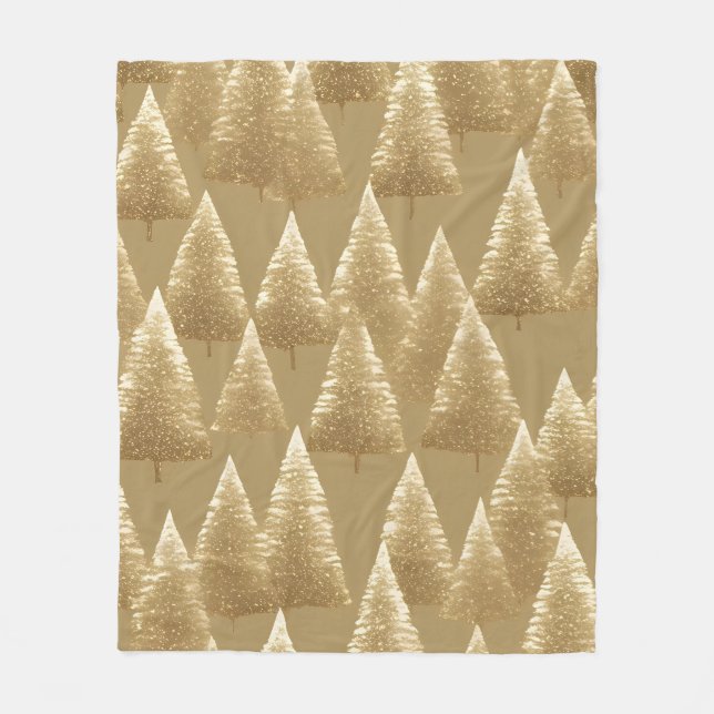 Gold Christmas Trees Fleece Blanket (Front)