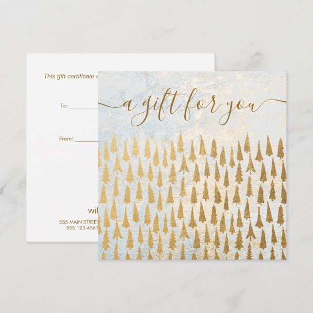 Gold Christmas Trees Holiday Gift Certificate (Front/Back)