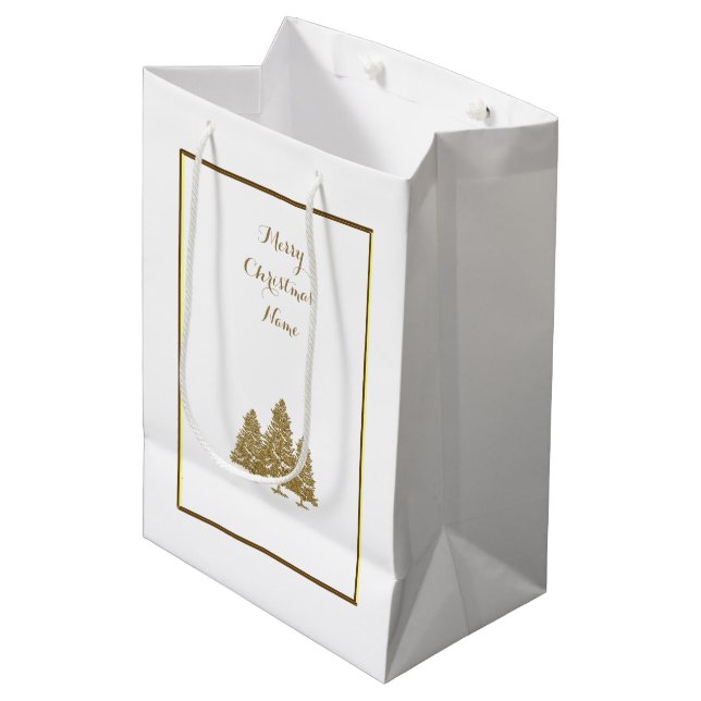 Gold Christmas Trees  Medium Gift Bag (Front Angled)