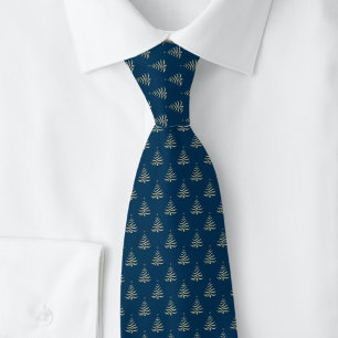 Gold Christmas Trees On Blue Tie