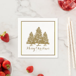 Gold Christmas Trees Paper Napkins