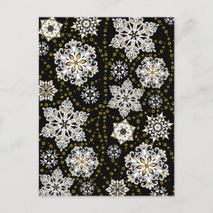 Gold Christmas Woodland Deer Birds in Bloom Holiday Postcard