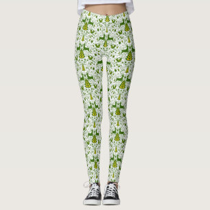 Gold Christmas Woodland Deer Birds in Bloom Leggings