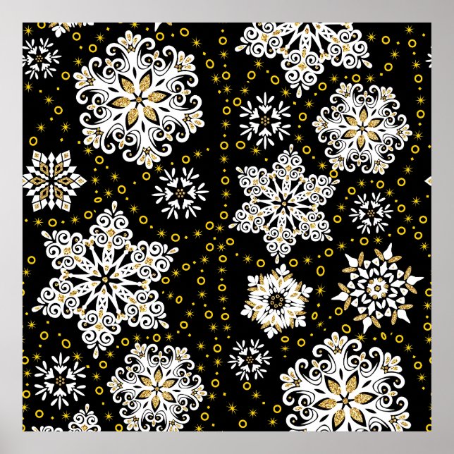 Gold Christmas Woodland Deer Birds in Bloom Poster (Front)