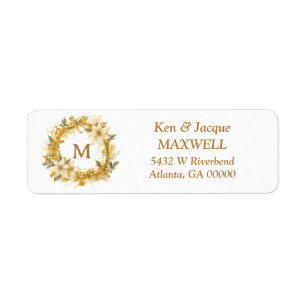 Gold Christmas Wreath Monogra Return Address Label