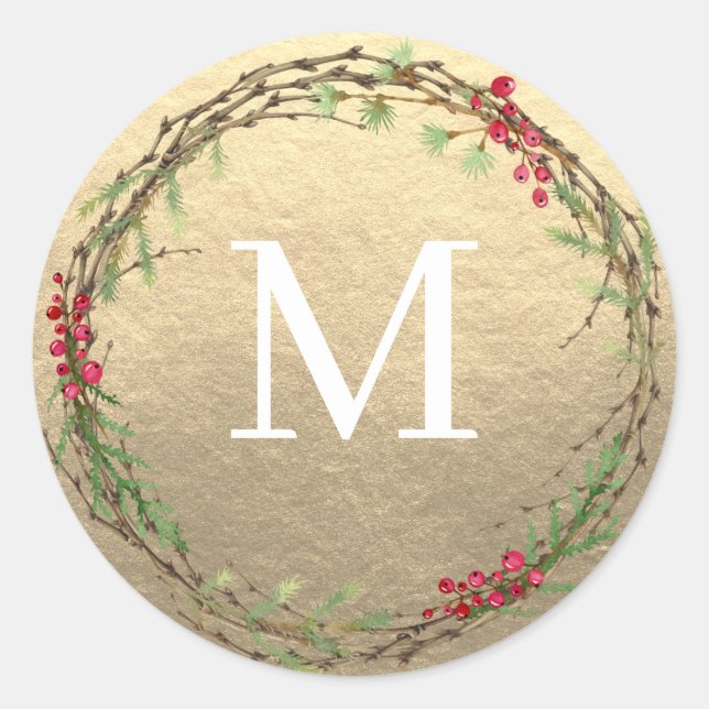 Gold Christmas Wreath Monogram Seal (Front)