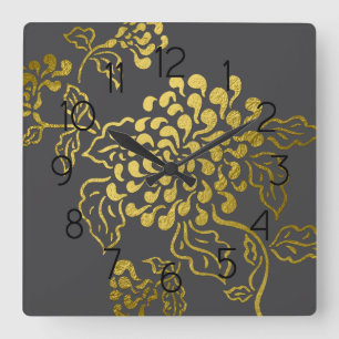 Gold Chrysanthemum on Any Color Square Wall Clock
