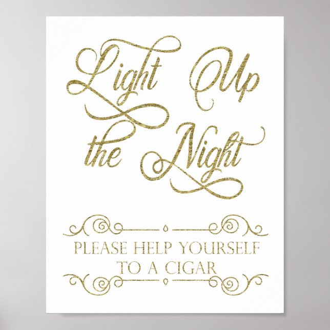 Gold Cigar Bar Sign - Light Up the Night (Front)