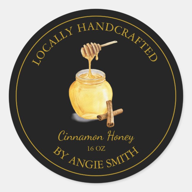 Gold Cinnamon Infused Honey Label | Black (Front)