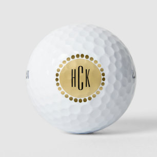 Gold Circle and Dots Custom Monogram Golf Balls