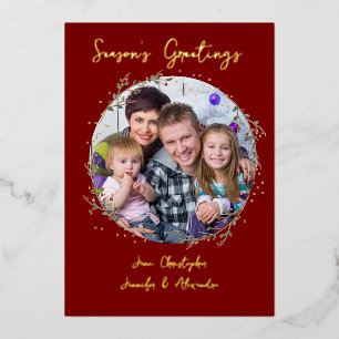 Gold Circle Foil on Deep Red Photo Christmas