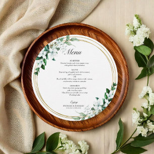 Gold Circle Frame Greenery Wedding Menu Card