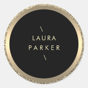 Gold Circle Glitter Rings Border Minimalistic  Classic Round Sticker