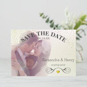 Gold Circle Lights on Back Photo Save the Date
