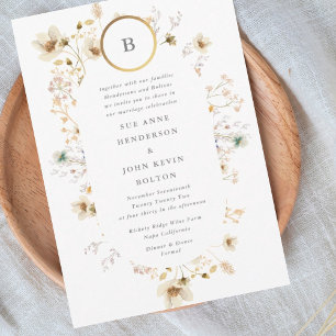 Gold Circle Monogram Oval Dried Wildflower Invitation
