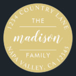 Gold Circle Script Create Your Own Return Address Classic Round Sticker<br><div class="desc">CHANGEABLE BACKGROUND COLOR. Create Your Own Return Address Sticker.</div>