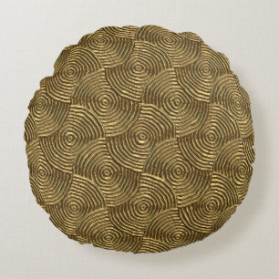 Gold Circle Texture: Abstract Seamless. Round Cushion