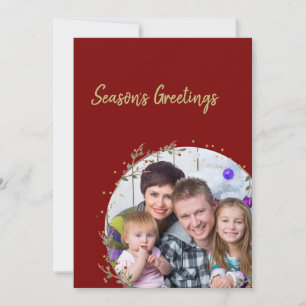 Gold Circle & Warm Red Family Photo Christmas Card