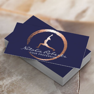 Gold Circle Yoga Warrior Pose Wellness Spa Navy Business Card