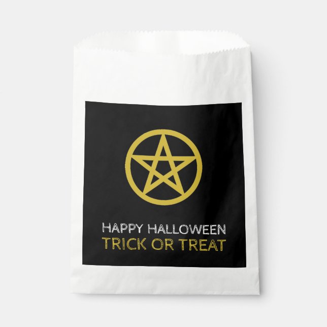 Gold Circled Pentagram, Happy Halloween Favour Bags (Front)