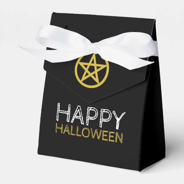Gold Circled Pentagram, Happy Halloween Favour Box (Front Side)