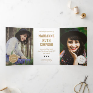 Gold Circles 5-Photo Graduation Tri-Fold Invitation