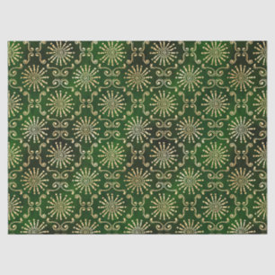 Gold Circles and Swirls on Dark Green Decoupage Tissue Paper