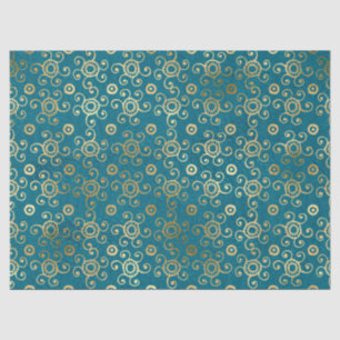 Gold Circles and Swirls on Teal Decoupage Tissue Paper