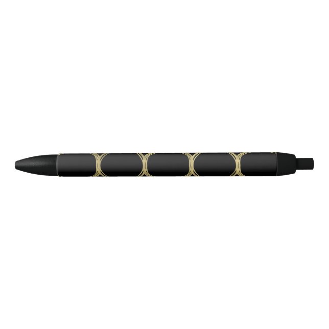 Gold Circles & Black Modern Trendy Chic Glam Ink Pen (Front)