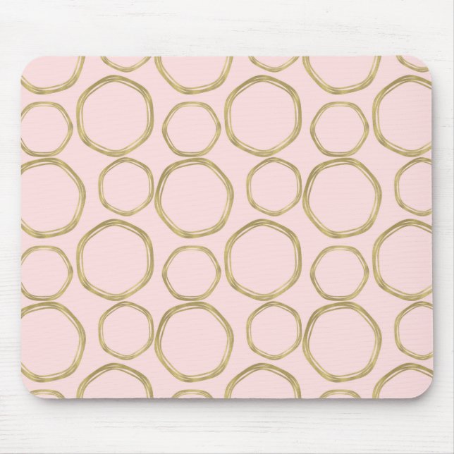 Gold Circles & Blushing Pink Modern Trendy Mouse Pad (Front)