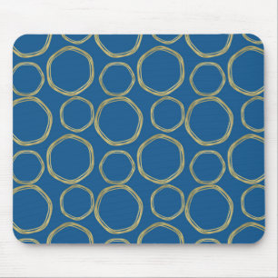 Gold Circles & Bright Blue Modern Trendy Mouse Pad