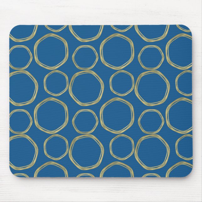 Gold Circles & Bright Blue Modern Trendy Mouse Pad (Front)