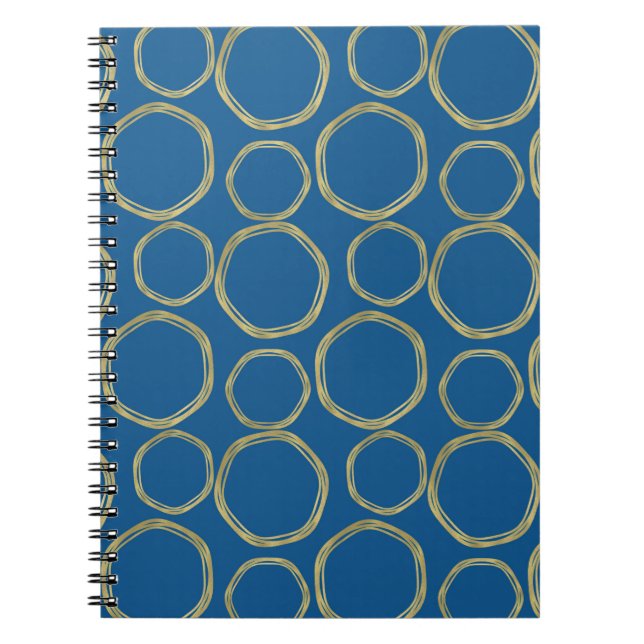 Gold Circles & Bright Blue Modern Trendy Notebook (Front)