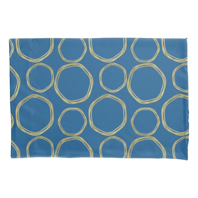 Gold Circles & Bright Blue Modern Trendy Pillowcase (Front)
