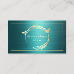 Gold Circles Frame Butterflies Green Metallic Business Card