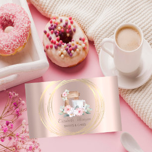 Gold Circles Glitter Mixer Flowers Rose Gold Business Card